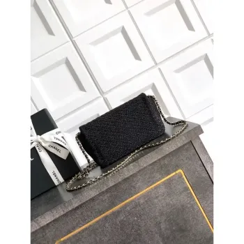 Chanel 25C AS5279 Kabelka s klopou Pletený Lurex & Zlatý tón kovu Černá