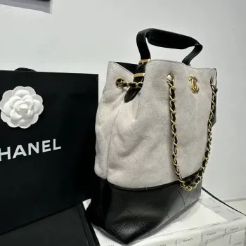 Chanel AS5636 Nákupní taška z jemné telecí kůže a lesklé jehněčí kůže černá & šedá
