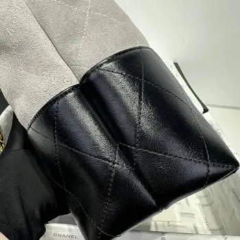 Chanel AS5636 Nákupní taška z jemné telecí kůže a lesklé jehněčí kůže černá & šedá