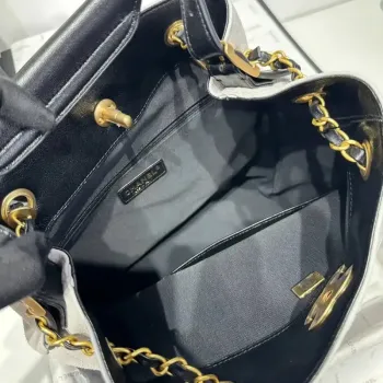 Chanel AS5636 Nákupní taška z jemné telecí kůže a lesklé jehněčí kůže černá & šedá