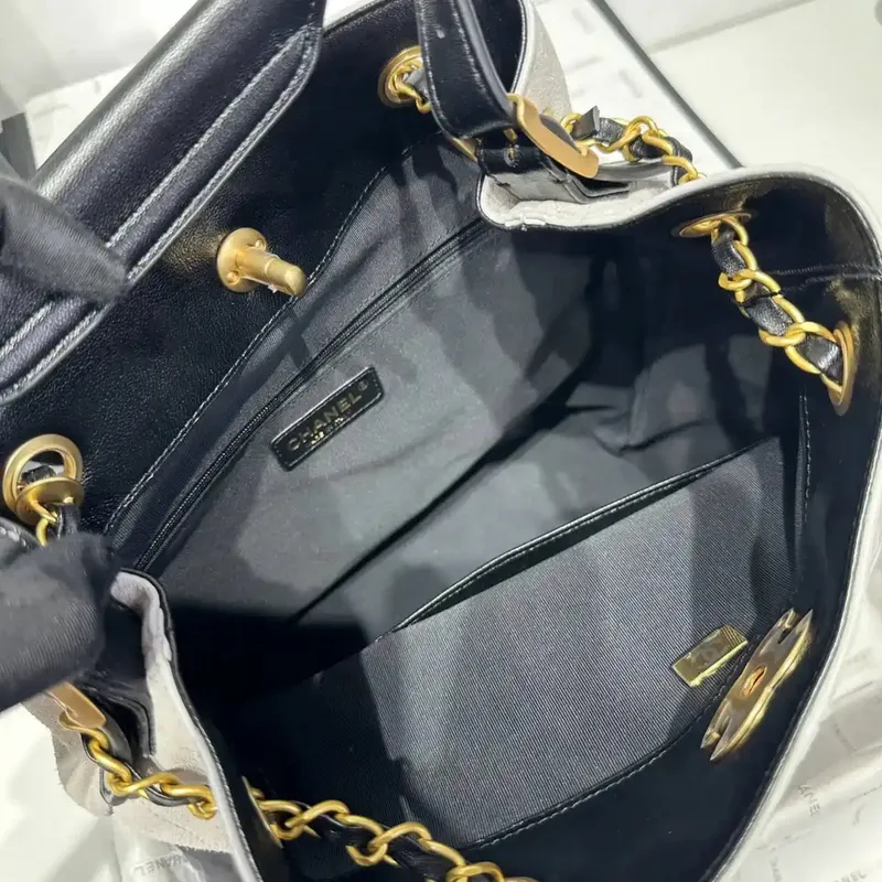 Chanel AS5636 Nákupní taška z jemné telecí kůže a lesklé jehněčí kůže černá & šedá