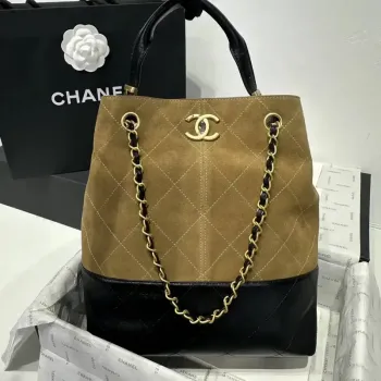 Chanel AS5636 Nákupní taška z jemné telecí kůže a lesklé jehněčí kůže černá & hnědá