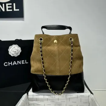 Chanel AS5636 Nákupní taška z jemné telecí kůže a lesklé jehněčí kůže černá & hnědá