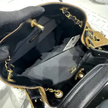 Chanel AS5636 Nákupní taška z jemné telecí kůže a lesklé jehněčí kůže černá & hnědá