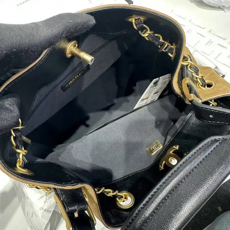 Chanel AS5636 Nákupní taška z jemné telecí kůže a lesklé jehněčí kůže černá & hnědá