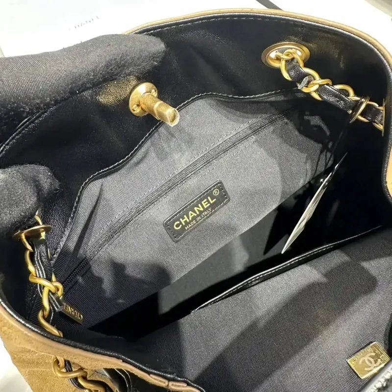 Chanel AS5636 Nákupní taška z jemné telecí kůže a lesklé jehněčí kůže černá & hnědá