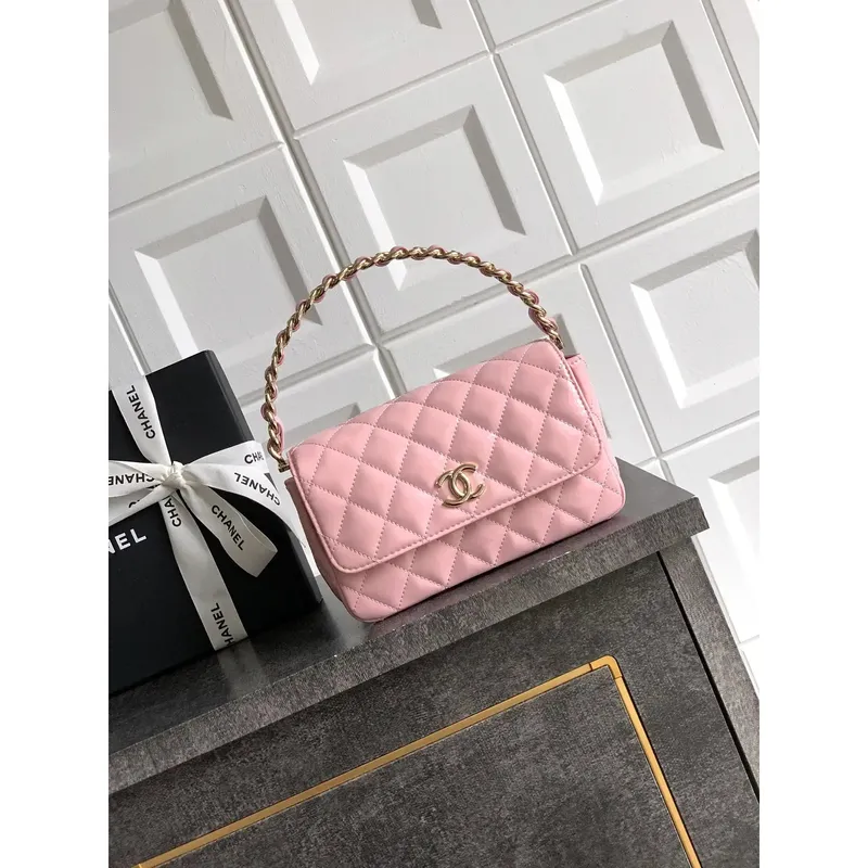 Chanel Večerní kabelka s rukojetí z lakované kůže AS6675 Růžová