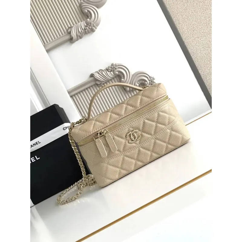 Chanel 25C Vanity s řetězem z jemné telecí kůže AP4407 Meruňková