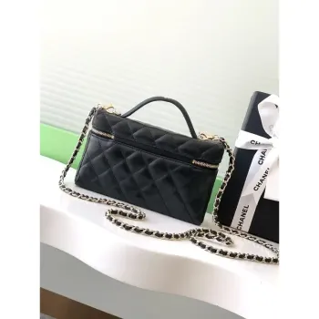 Chanel AP4407 Toaletní taška s řetízkem z jehněčí kůže černá