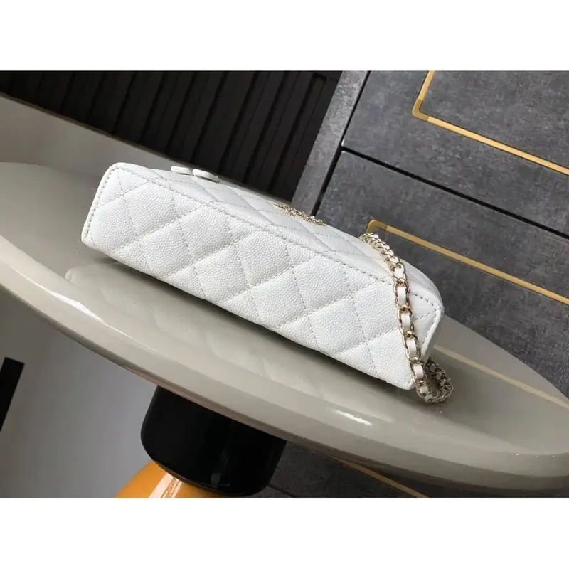 Chanel AP4407 Toaletní taška s řetízkem z jemné telecí kůže bílá