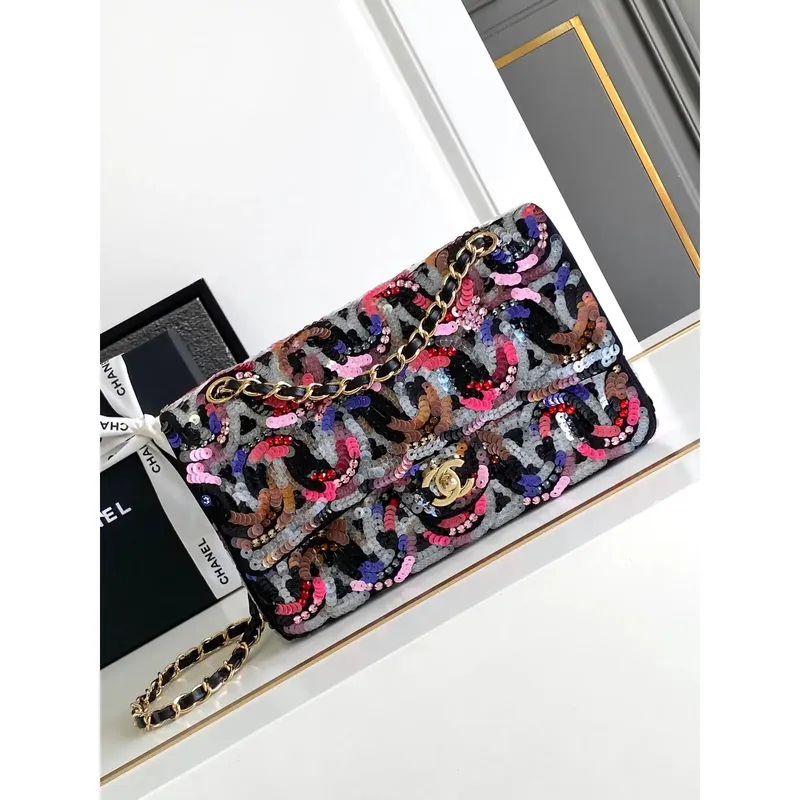 Chanel A01112 Klapková klasická kabelka 11.12 25S Vícebarevná lesklá flitrová