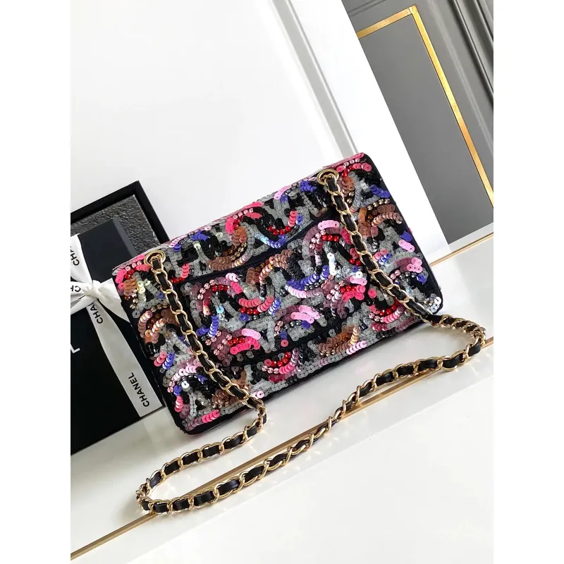 Chanel A01112 Klapková klasická kabelka 11.12 25S Vícebarevná lesklá flitrová