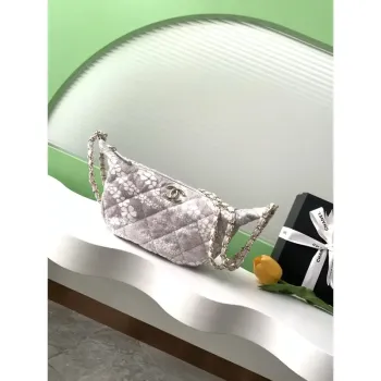 Chanel AS5431 Velká Hobo Taška Tisknutý Denim Šedá & Bílá