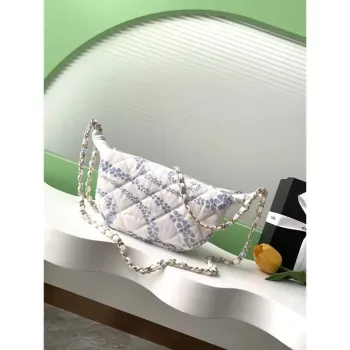 Chanel AS5431 Velká Hobo Taška Tisknutý Denim Světle Modrá & Bílá