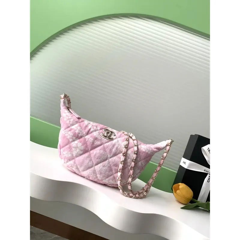 Chanel AS5431 Velká Hobo Taška Tisknutý Denim Světle Růžová & Bílá