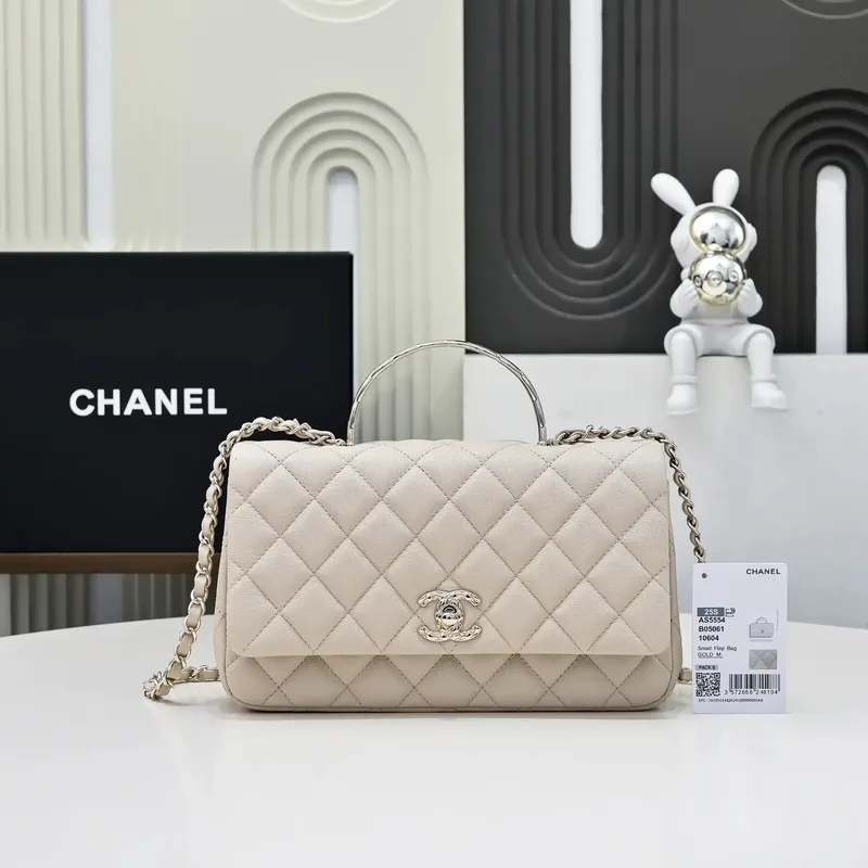 Chanel Crush Handle box Bag Kůže telecí AS5554 Meruňková