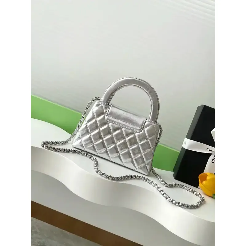 Chanel 25C AS4416 Mini Nákupní Taška lesklá telecí kůže stříbrná