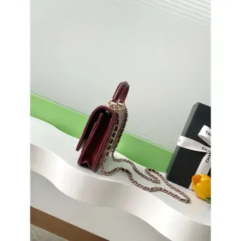 Chanel AP4323 Peněženka na řetízku jehněčí kůže Diamanté Zlatá Vínově červená