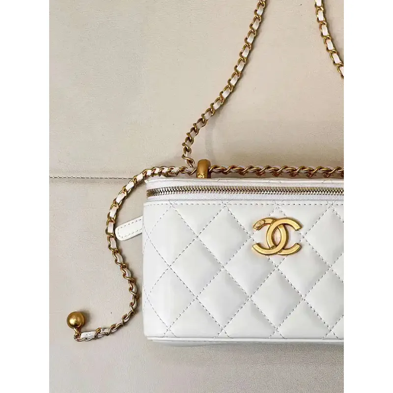 Chanel AP3651 Toaletní taška s řetízkem Bílá jehněčí kůže