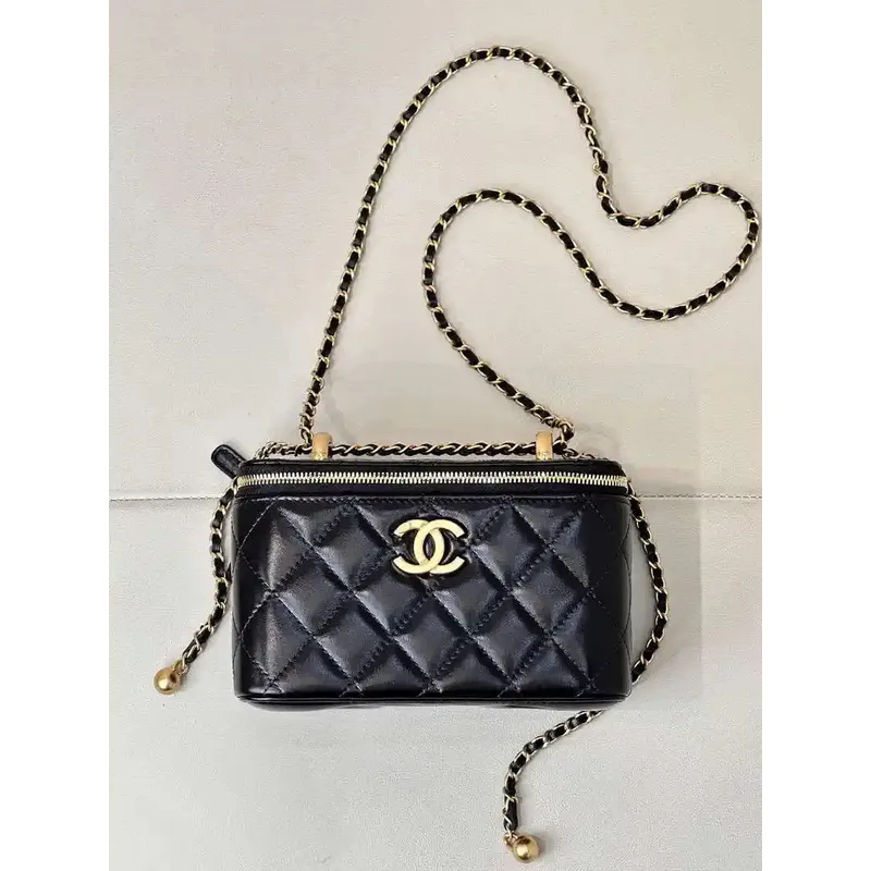 Chanel AP3651 Toaletní taška s řetízkem Černá jehněčí kůže