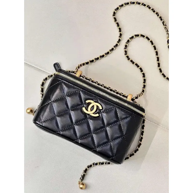 Chanel AP3651 Toaletní taška s řetízkem Černá jehněčí kůže