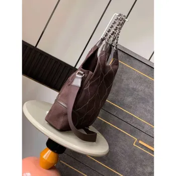 Chanel A88991 Hobo taška z semiše & stříbrného kovu hnědá