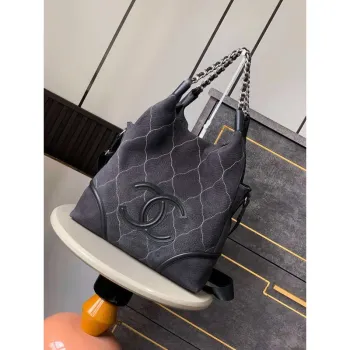Chanel A88991 Hobo taška z semiše & stříbrného tónu kovu černá