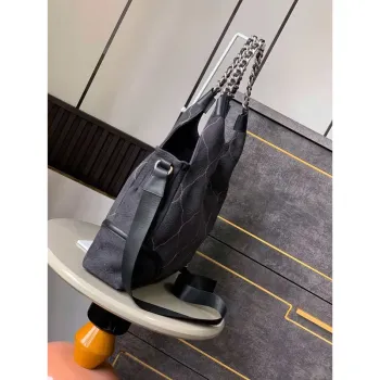 Chanel A88991 Hobo taška z semiše & stříbrného tónu kovu černá