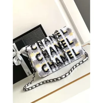 Chanel 25C Mini Classic Kabelka A69900 tvar písmena Stříbrná lesklá flitrová