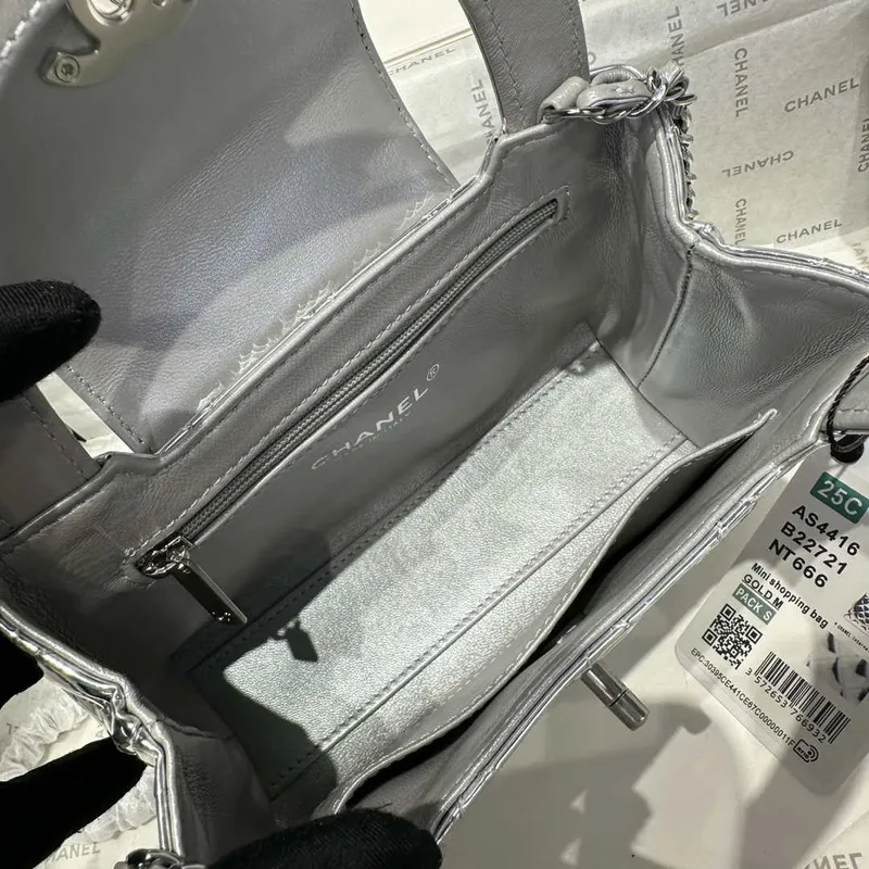 Chanel 25A AS4416 Mini Nákupní Taška Zrcadlová Kůže Stříbrná