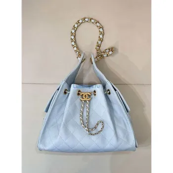 Chanel AS5293 Malá hobo z telecí kůže & zlatého tónu kovu modrá