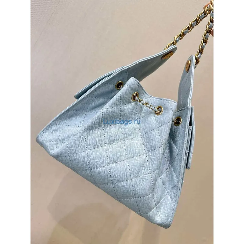 Chanel AS5293 Malá hobo z telecí kůže & zlatého tónu kovu modrá