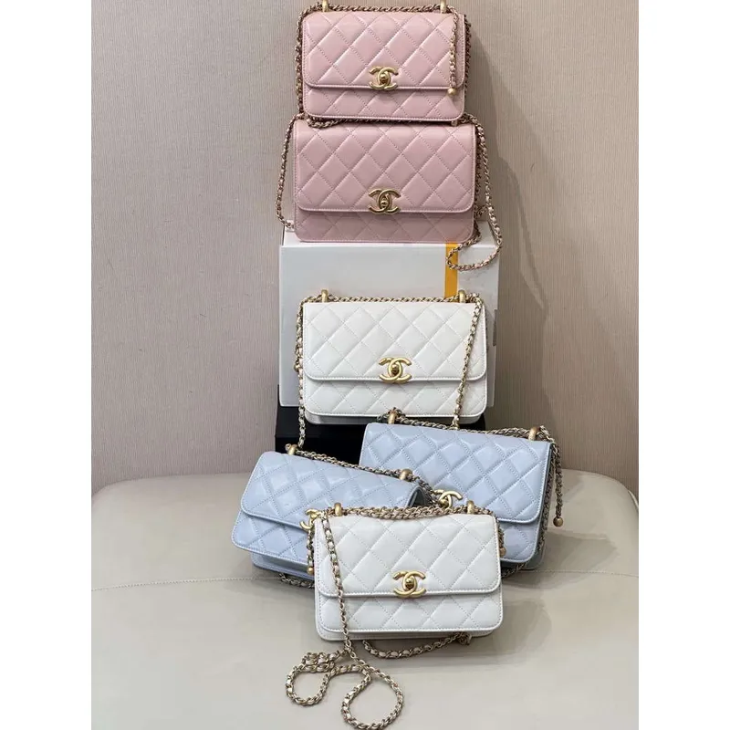 Chanel AS2649 Woc Peněženka na Řetízku Kůže Tele Modrá