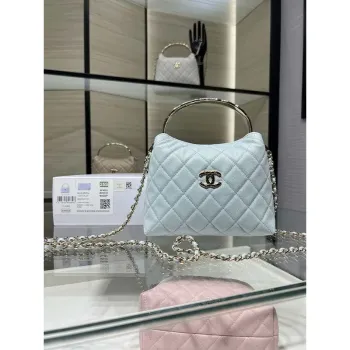 Chanel 25SS Crush s rukojetí box taška z jehněčí kůže AP4591 modrá
