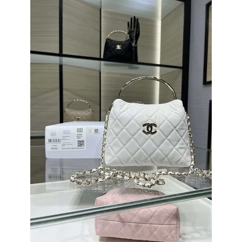 Chanel 25SS Crush s rukojetí box taška z jehněčí kůže AP4591 bílá
