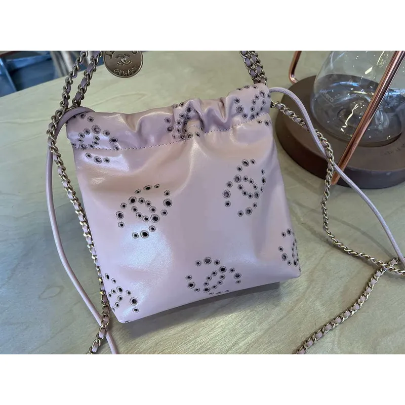 Chanel 22 Mini Kabelka Lesklá telecí kůže & zlatý tón kovu AS3980 Růžová