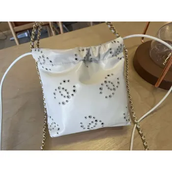 Chanel 22 Mini Kabelka Lesklá telecí kůže & zlatý tón kovu AS3980 Bílá