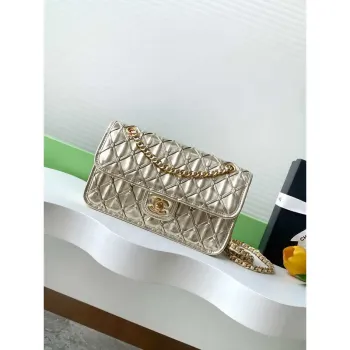 Chanel 25C Flap Bag Metalizovaná pletená telecí kůže & zlatý tón AS4795 Zlatá