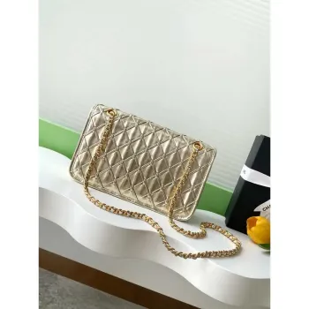 Chanel 25C Flap Bag Metalizovaná pletená telecí kůže & zlatý tón AS4795 Zlatá