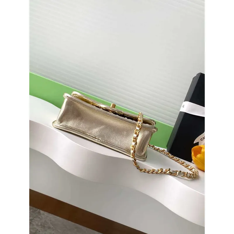Chanel 25C Mini Flap Bag metalizovaná pletená telecí kůže & zlatý tón AS4797 zlatá
