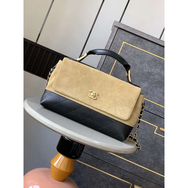 Chanel A99011 Dvojitá kožená kabelka s klopou Černá a Meruňková