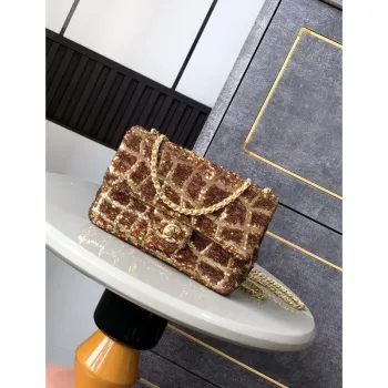 Chanel AS1116 25C Mini Flap Bag 20cm A69900 Bílá husté flitry Zlato