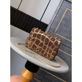 Chanel AS1116 25C Mini Flap Bag 20cm A69900 Bílá husté flitry Zlato