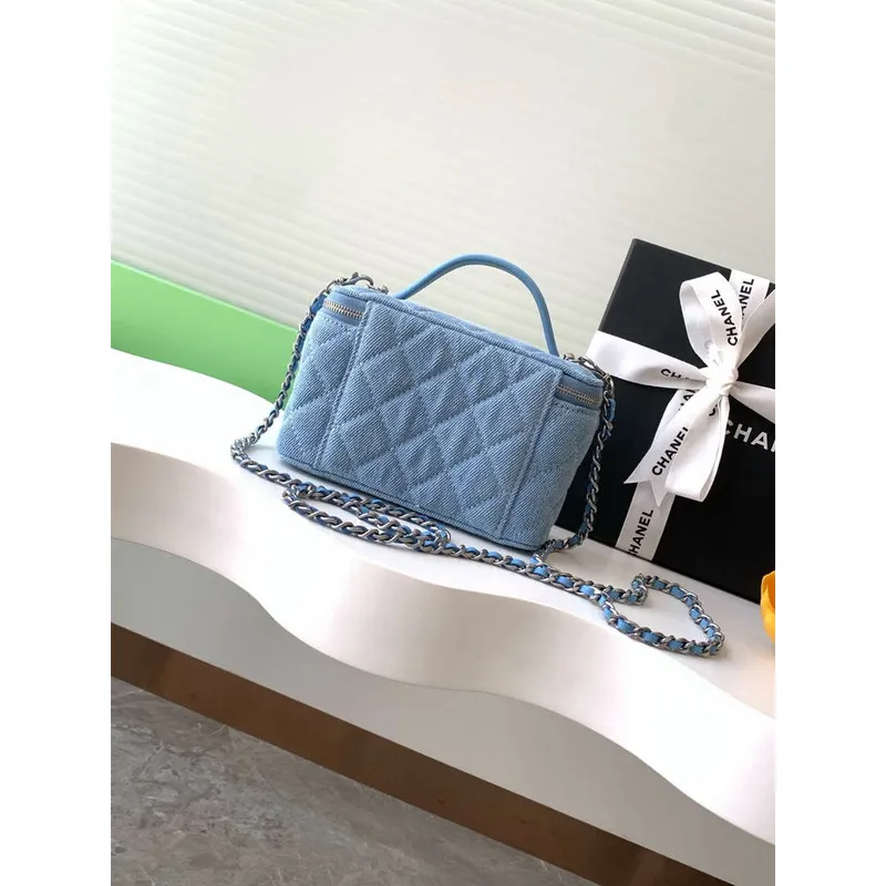 Chanel AP4404 25C Toaletní taška s řetízkem Denim & zlatý tón kovu modrá