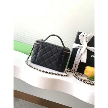 Chanel AP4404 25C Toaletní taška s řetízkem z jehněčí kůže & zlatého tónu kovu černá