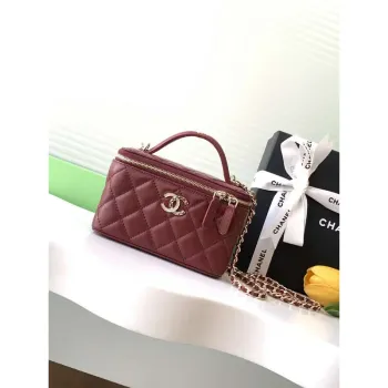 Chanel AP4404 25C Toaletní taška s řetízkem z jehněčí kůže & zlatého tónu kovu vínově červená