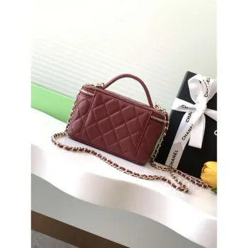 Chanel AP4404 25C Toaletní taška s řetízkem z jehněčí kůže & zlatého tónu kovu vínově červená
