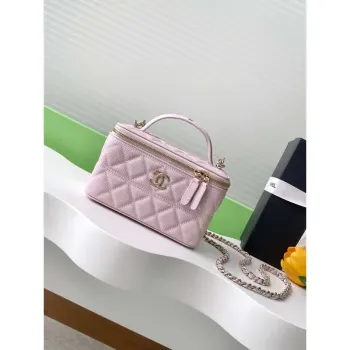 Chanel AP4404 Dlouhá toaletka s řetězem z jemné telecí kůže & zlatého tónu kovu světle růžová