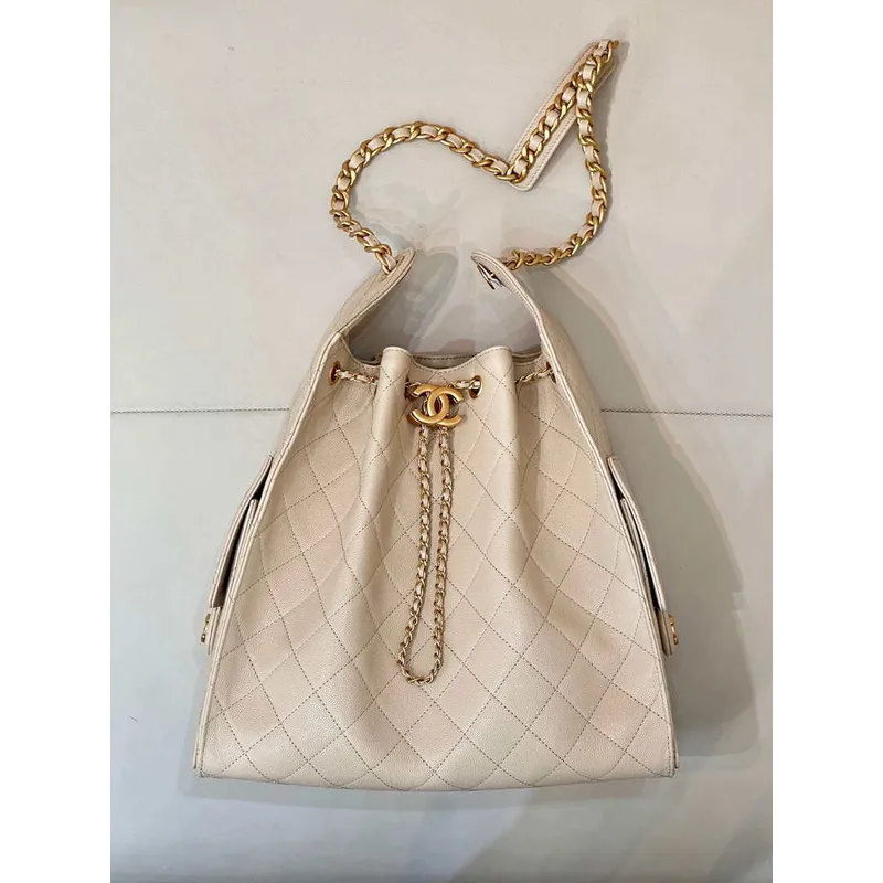 Chanel AS5311 Velká hobo taška Lesklá telecí kůže & zlatý tón kovu meruňková