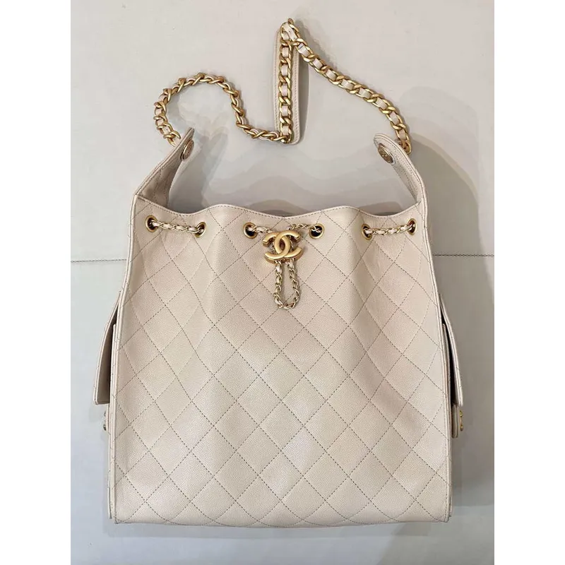 Chanel AS5311 Velká hobo taška Lesklá telecí kůže & zlatý tón kovu meruňková